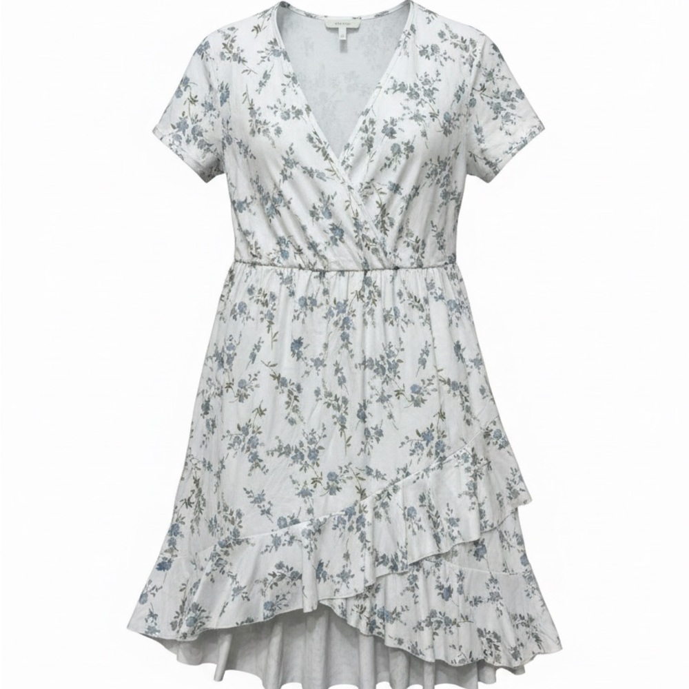 Ultrance White Floral Ruffle Wrap Dress – Size XL